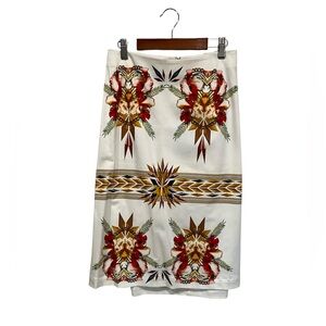 Monroe & Main White Pencil Skirt with Red and Brown Floral Design